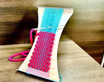 Weaving Kit: Tabletop Weaving Loom - 11.8” x 6.5” With Stand and Needle, Tapestry Pocket Loom