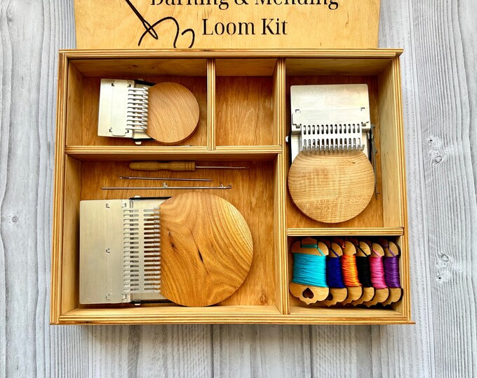 Laddering Thread Set of 3 Darning Loom in Wooden Box + Darning Threads + Ladder Hooks ...