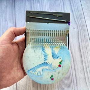 Speedweve Darning Loom (19 fixed hooks) with the image of a dove, Speedweave,  Small loom, Mending loom, Christmas gift, Gift for mom