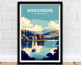 Windermere Art Print | Windermere Poster | Windermere Wall Art | Travel Print| Windermere Print | Lake District Poster |Lake District Prints