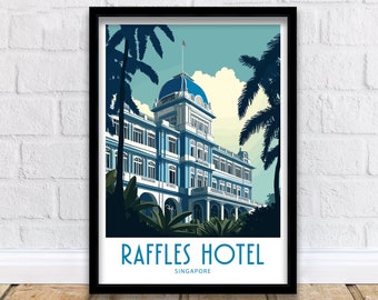 Raffles Singapore Travel Print Wall Art Singapore Travel Poster Gift For Singapore Scenery Wall Art Singapore City Wall Art Gift Singapore