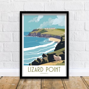 Impresión de viaje de Lizard Point, arte de pared, póster de viaje de Lizard Point, regalo para Lizard Point, arte de pared con paisaje de Cornualles, regalo de arte de pared de Lizard Point