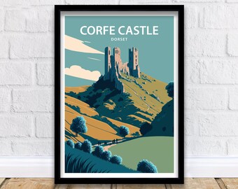 Corfe Castle Art Print | Corfe Castle | Dorset | Wall Art | Corfe Castle Print | Home Decor | Wall Decor | Travel Poster | Travel Print