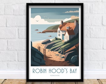 Robin Hood's Bay Travel Print Robin Hoods Bay Print North Yorkshire Gift Yorkshire Coast Coastal Village Yorkshire Wall Art Scenic Wall Art