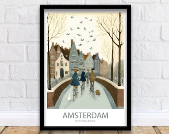 Lámina artística de Ámsterdam / Póster de Ámsterdam / Impresión de Ámsterdam / Arte mural de Ámsterdam / Póster de viaje de Ámsterdam / Impresión de los Países Bajos / Decoración de Ámsterdam