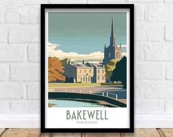 Bakewell Print Bakewell Peak Distrikt Wand Kunst Bakewell Haus Wohnen Dekor Bakewell Illustration Reise Poster Geschenk Reise Poster