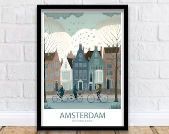 Lámina artística de Ámsterdam / Póster de Ámsterdam / Impresión de Ámsterdam / Arte mural de Ámsterdam / Póster de viaje de Ámsterdam / Impresión de los Países Bajos / Decoración de Ámsterdam