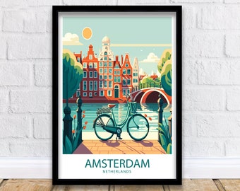 Lámina artística de Ámsterdam / Póster de Ámsterdam / Impresión de Ámsterdam / Arte mural de Ámsterdam / Póster de viaje de Ámsterdam / Impresión de los Países Bajos / Decoración de Ámsterdam