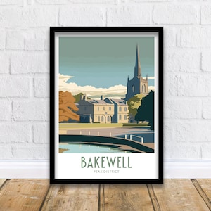 Bakewell Print Bakewell Peak Distrikt Wand Kunst Bakewell Haus Wohnen Dekor Bakewell Illustration Reise Poster Geschenk Reise Poster