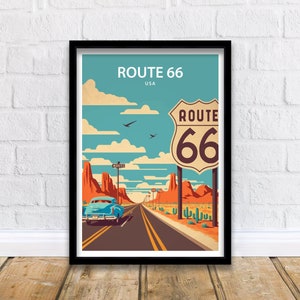 Stampa artistica Route 66 / Route 66 / Decorazione murale Route 66 / Stampa Route 66 / Poster Route 66 / Arte Route 66 / Arte murale stampabile / Poster di viaggio