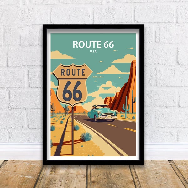 Impresión artística de la Ruta 66 / Ruta 66 / Decoración de pared de la Ruta 66 / Impresión de la Ruta 66 / Póster de la Ruta 66 / Arte de la Ruta 66 / Arte de pared imprimible / Póster de viaje