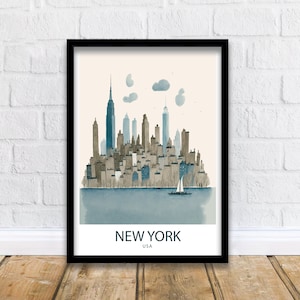 New York Skyline Art Print | New York Skyline | New York Print | New York | New York Poster | New York City Print | Travel Poster | Skyline