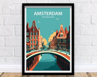 Lámina artística de Ámsterdam / Póster de Ámsterdam / Impresión de Ámsterdam / Arte mural de Ámsterdam / Póster de viaje de Ámsterdam / Impresión de los Países Bajos / Decoración de Ámsterdam