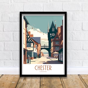 Chester Travel Print Chester Cheshire Home Décor Chester Cheshire Art Print Cheshire Room Print For Chester Cheshire Gift Art Chester Decor image 1