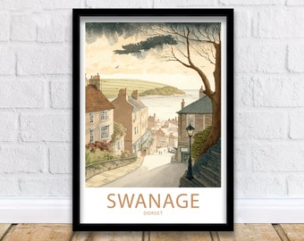 Swanage Travel Print Wall Art Swanage Dorset Travel Poster Gift Swanage Dorset Scenery Wall Art Swanage Gift Wall Art Swanage Dorset Decor