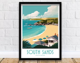 South Sands Travel Print South Sands Home Décor South Sands Art Print South Sands Devon Room Print For South Sands South Devon Wall Art Gift