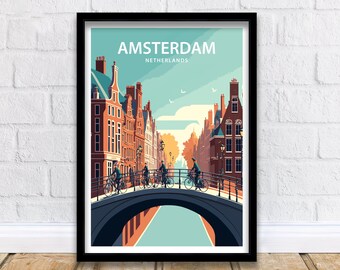 Lámina artística de Ámsterdam / Póster de Ámsterdam / Impresión de Ámsterdam / Arte mural de Ámsterdam / Póster de viaje de Ámsterdam / Impresión de los Países Bajos / Decoración de Ámsterdam