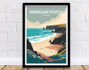 Mawgan Porth Art Print | Mawgan Porth Print | Cornwall Print | Travel Poster | Mawgan Porth Beach | Cornwall Beach Print|Mawgan Porth Poster