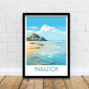 Marazion Travel Print Marazion Cornwall Poster Home Décor Marazion Cornwall Art Print Marazion Cornwall Room Print Marazion Cornwall Print