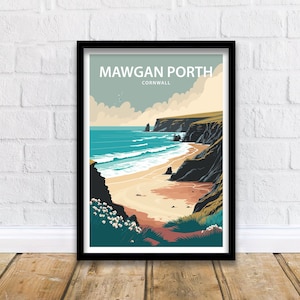 Mawgan Porth Kunstdruck | Mawgan Porth Druck | Cornwall Druck | Reise Poster | Mawgan Porth Strand | Cornwall Beach Print|Mawgan Porth Poster