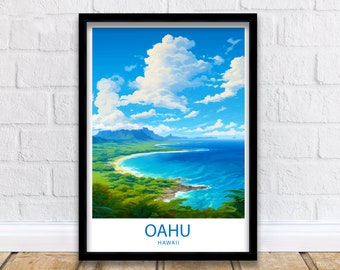 Oahu Travel Print Oahu Wall Decor Hawaii Oahu Art Oahu Wall Art Hawaii Poster Gift for Tropical Paradise Lovers Oahu Travel Poster Art Gift