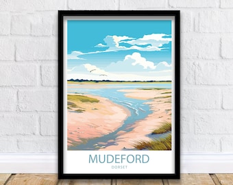 Mudeford Travel Print Mudeford Wall Decor UK Mudeford Art Mudeford Wall Art UK Poster cadeau voor liefhebbers van kuststad Mudeford Travel Art Gift
