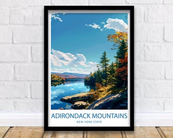 Stampa di viaggio sulle montagne Adirondack Decorazione murale Adirondack Arte Adirondack USA Arte murale Adirondack Poster USA Regalo per gli amanti della montagna Adirondack