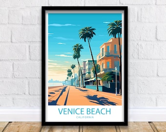 Venice Beach reisafdruk Venice Beach muur decor Californië Venice Art Venice Beach muur kunst Californië poster cadeau voor liefhebbers van strand surfen