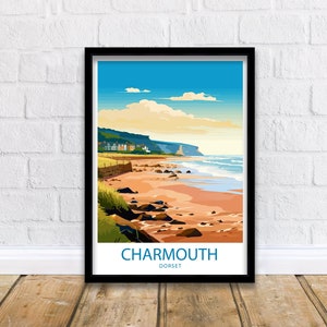 Charmouth Beach Travel Print Charmouth Wall Decor UK Charmouth Art Charmouth Wall Art UK Poster Gift for Seaside Lovers