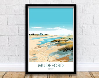 Mudeford Travel Print Mudeford Wall Decor UK Mudeford Art Mudeford Wall Art UK Poster cadeau voor liefhebbers van kuststad Mudeford Travel Art Gift