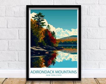 Stampa di viaggio sulle montagne Adirondack Decorazione murale Adirondack Arte Adirondack USA Arte murale Adirondack Poster USA Regalo per gli amanti della montagna Adirondack