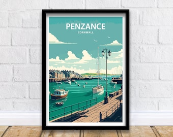 Penzance Harbour Art Print | Penzance Art Print | Cornish Art Print | Cornwall Print | PenzanceTravel Art | Travel Poster | Cornwall Poster