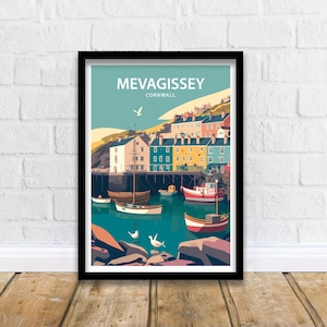 Mevagissey Art Print |  Mevagissey | Mevagissey Harbour Print | Cornwall Print | Travel Print | Travel Poster | Cornwall Poster|Cornwall Art