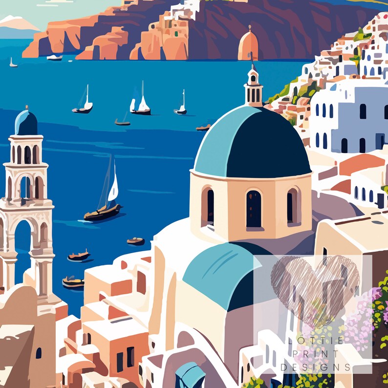 Santorini Art Print Santorini Santorini Poster Wall Art Etsy