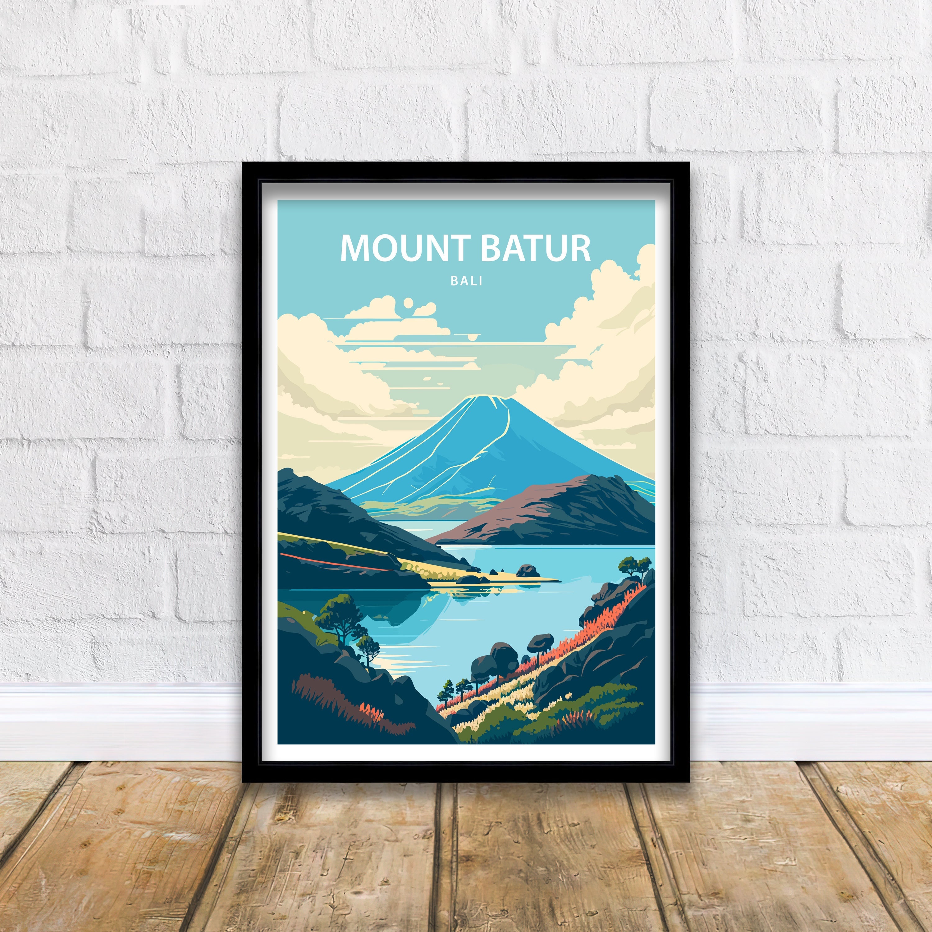 Mount Batur Travel Print Mount Batur Wall Art Mt Batur Bali Home Living Decor Mt Batur Bali Illustration Travel Poster Gift For Mt Batur Art