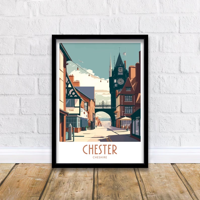 Chester Travel Print Chester Cheshire Home Décor Chester Cheshire Art Print Cheshire Room Print For Chester Cheshire Gift Art Chester Decor image 1