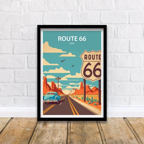 Affiche Poster Déco 50x70cm - Route 66 USA Vintage - Art Mural Moderne