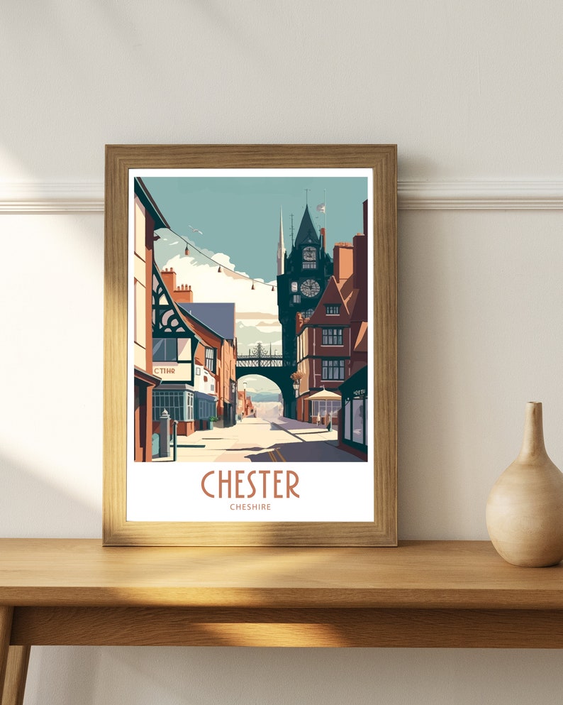 Chester Travel Print Chester Cheshire Home Décor Chester Cheshire Art Print Cheshire Room Print For Chester Cheshire Gift Art Chester Decor image 4