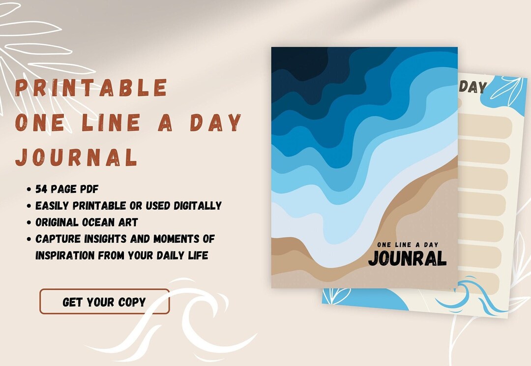 One Line A Day Ocean Wave Journal, A Sentence A Day Diary, Undated