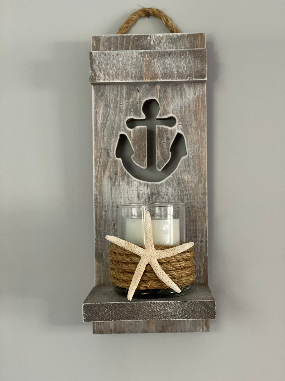 Nautical Candle Holder, Nautical Wall Sconce, Wood Wall Sconce, Wood