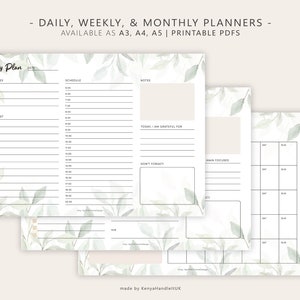 Daily Planner, Weekly Planner, Monthly Planner, Printable planner, Planner set, Instant Download, A3/A4/A5
