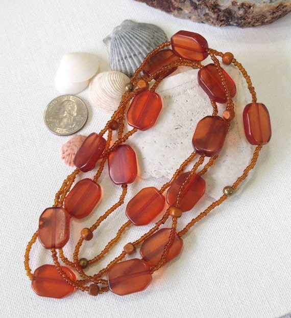 Vintage Golden Brown Beaded Necklace, Long Beaded… - image 3