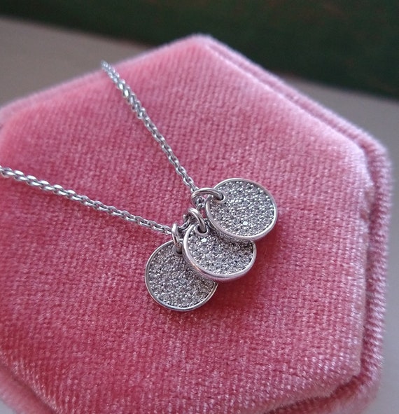Silver plated CZ disk charm necklace, adjustable … - image 4