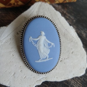 Vintage sterling silver blue Wedgwood dancing hours brooch, vintage sterling silver Wedgwood blue jasperware brooch, vintage Wedgwood brooch