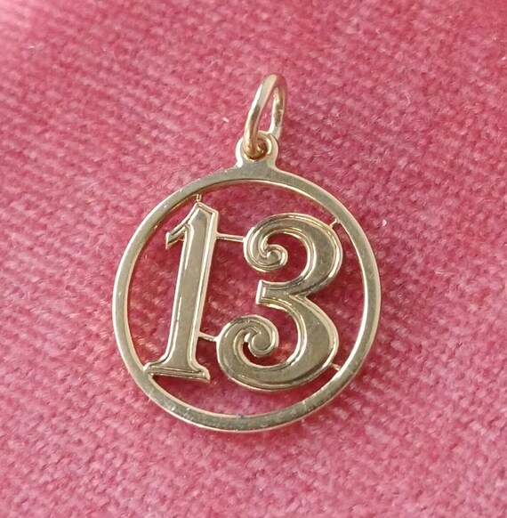 Vintage art deco 14k gold lucky 13 charm, vintage 