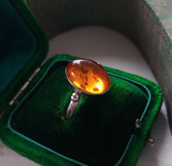 Vintage sterling silver Baltic amber ring, minima… - image 2