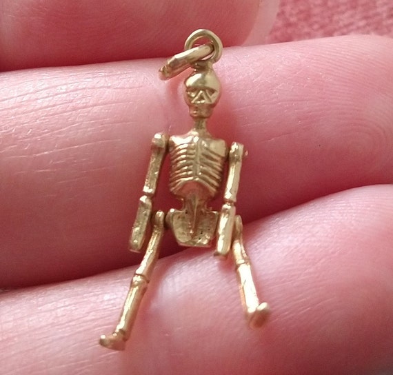 Vintage 14k gold articulated skeleton charm, vint… - image 7