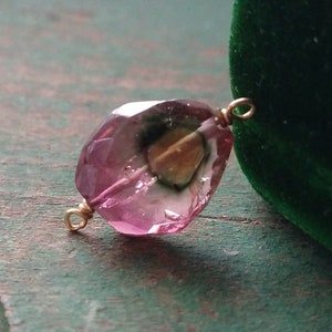 Vintage gold filled watermelon tourmaline slice for jewelry making, necklace component, jewelry making, tourmaline slice bead for necklace