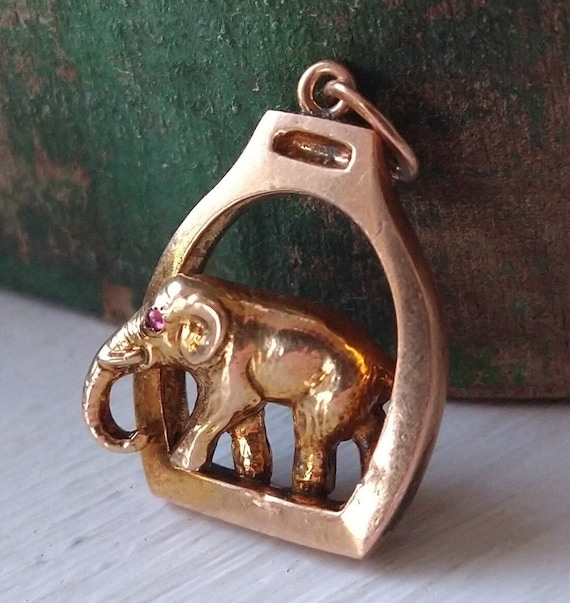 Antique 9ct rose gold elephant charm, rare antique