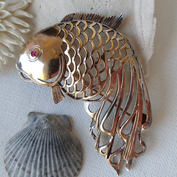 Blue Koi Carp brooch